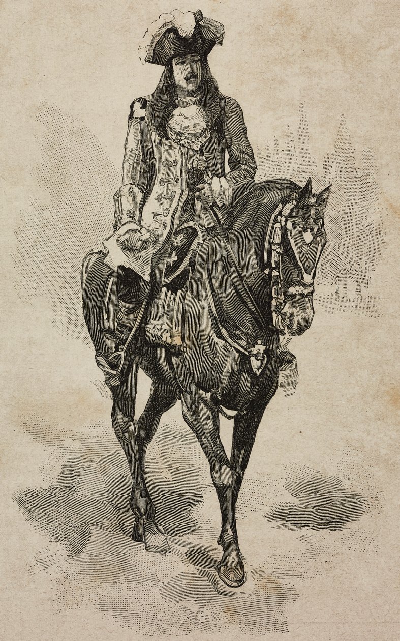 Hrabia Turynu Vittorio Emanuele Sabaudii w stroju Vittorio Amedeo II Sabaudzkiego na turnieju w Villa Borghese z okazji srebrnego ślubu Umberto I i Małgorzaty Sabaudzkiej, Rzym, Włochy autorstwa Ernesto Mancastroppa