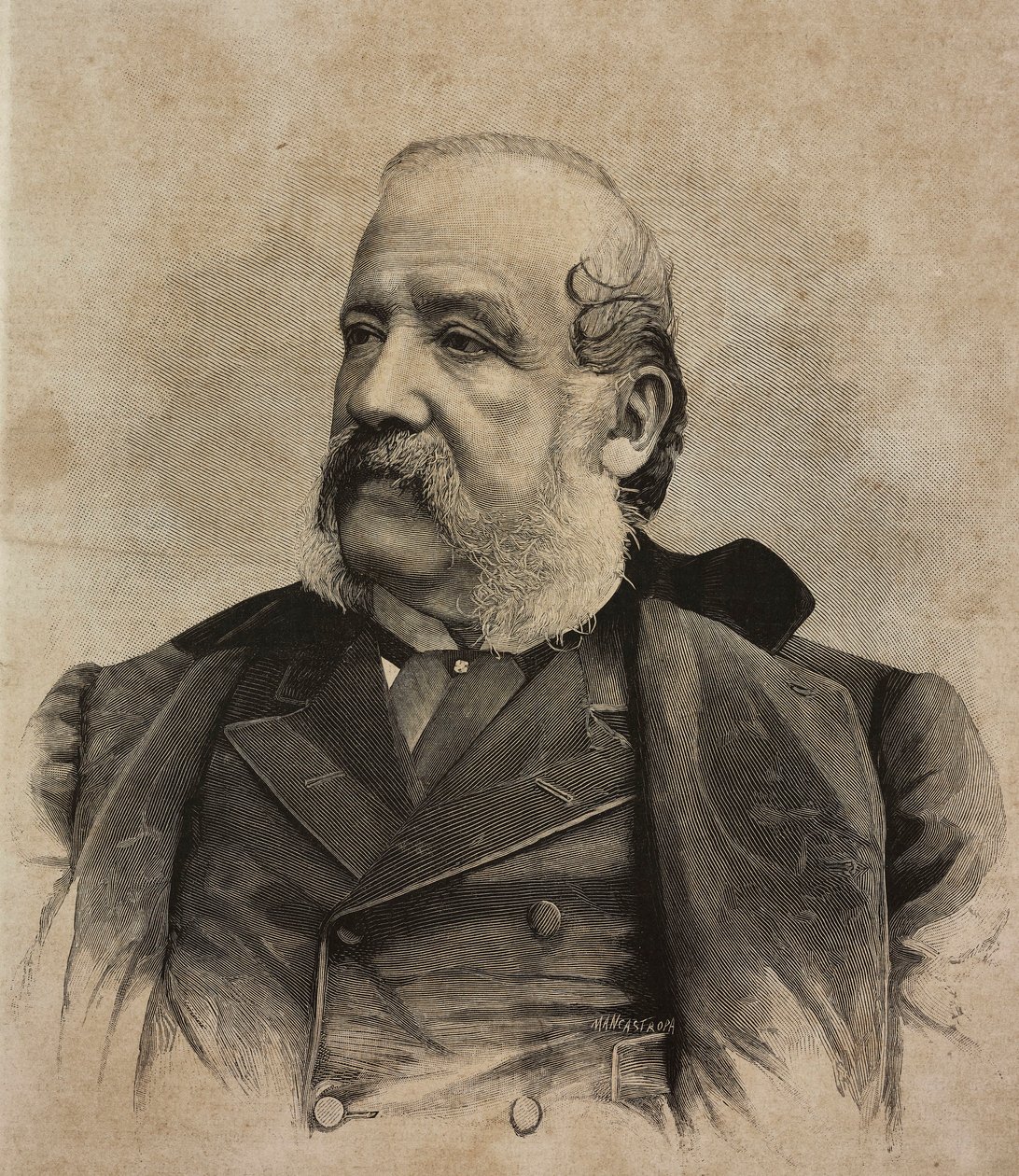 Portret Gerolamo Induno (1825-1890), włoskiego malarza, rycina Ernesto Mancastropy z fotografii Guigoni i Bossi, z L