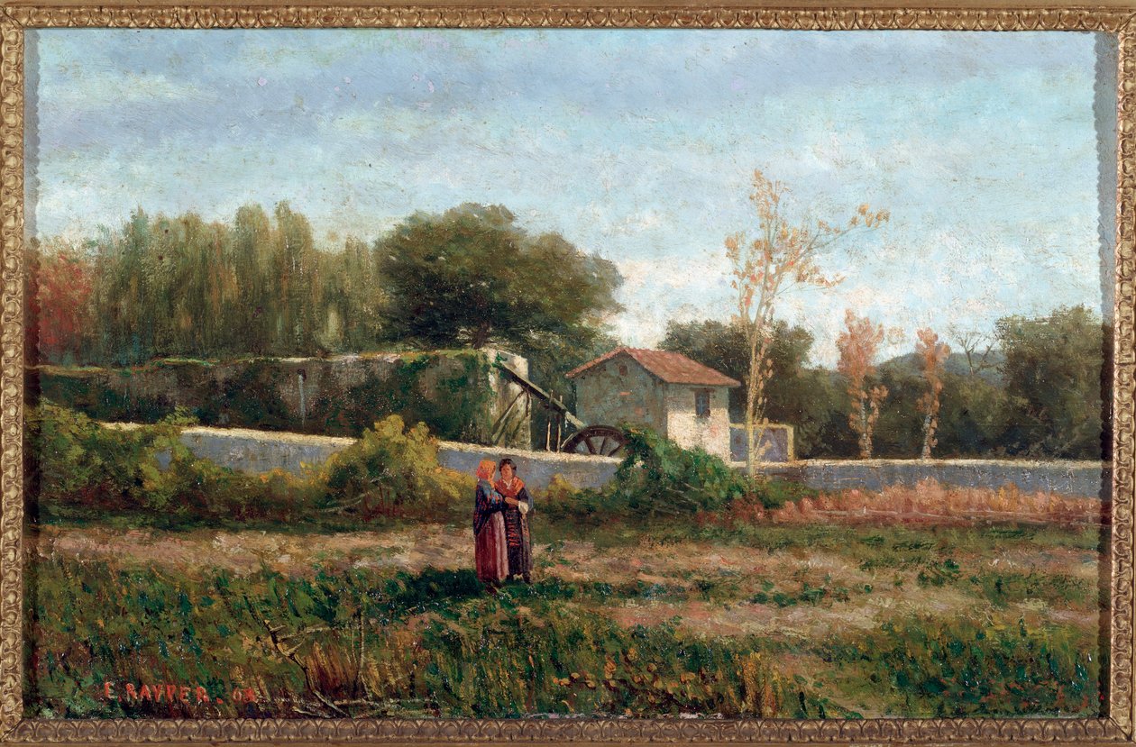 Krajobraz wiejski, Włochy (wieś, włochy) Obraz Ernesto Rayper (1840-1873) Dim 26x40 cm Genes, Galleria d