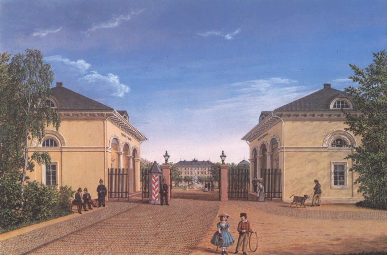 Darmstadt, Frankfurter Tor z widokiem na Mathildenplatz autorstwa Ernst August Schnittspahn