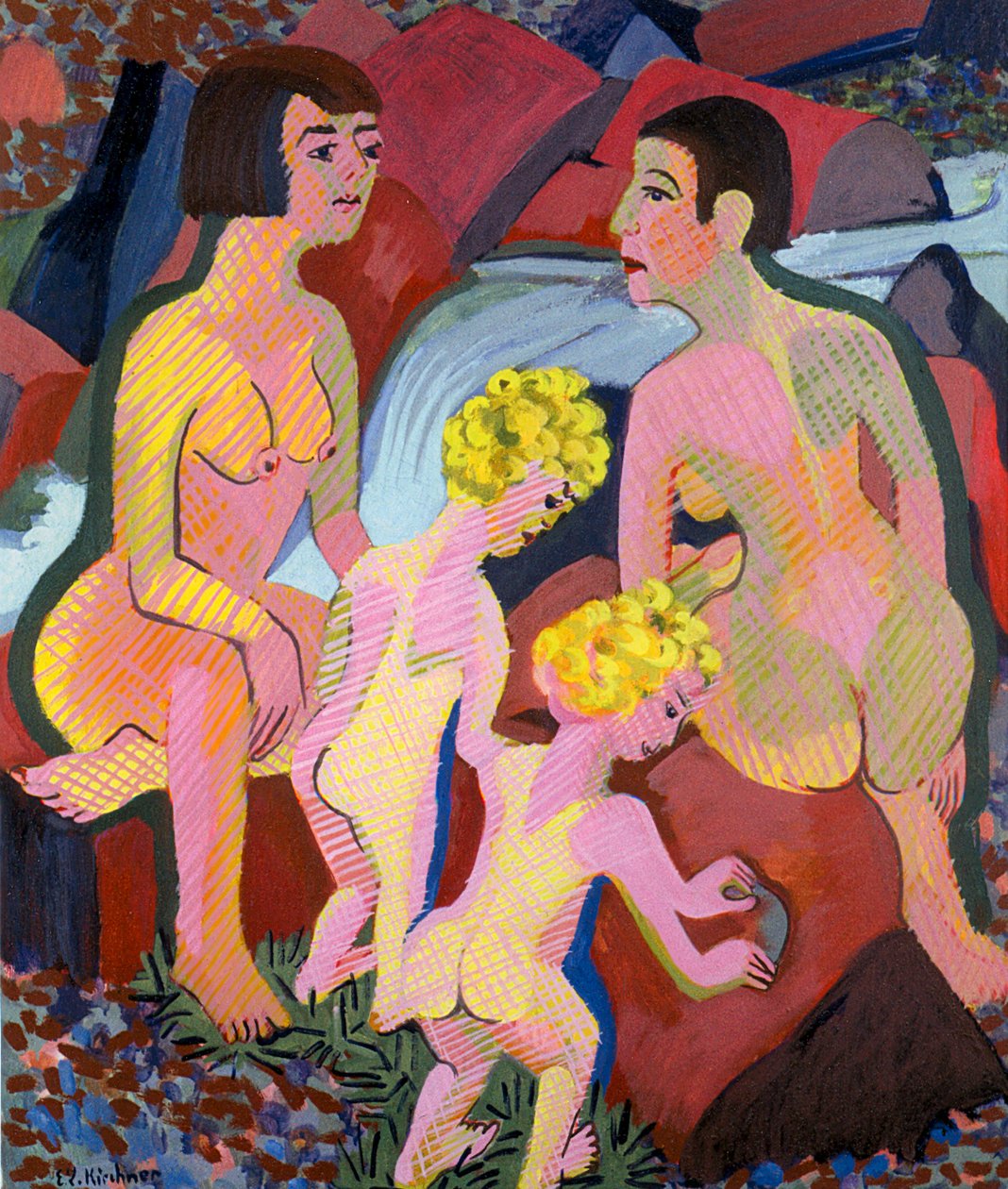 Kąpiące się kobiety i dzieci autorstwa Ernst Ludwig Kirchner