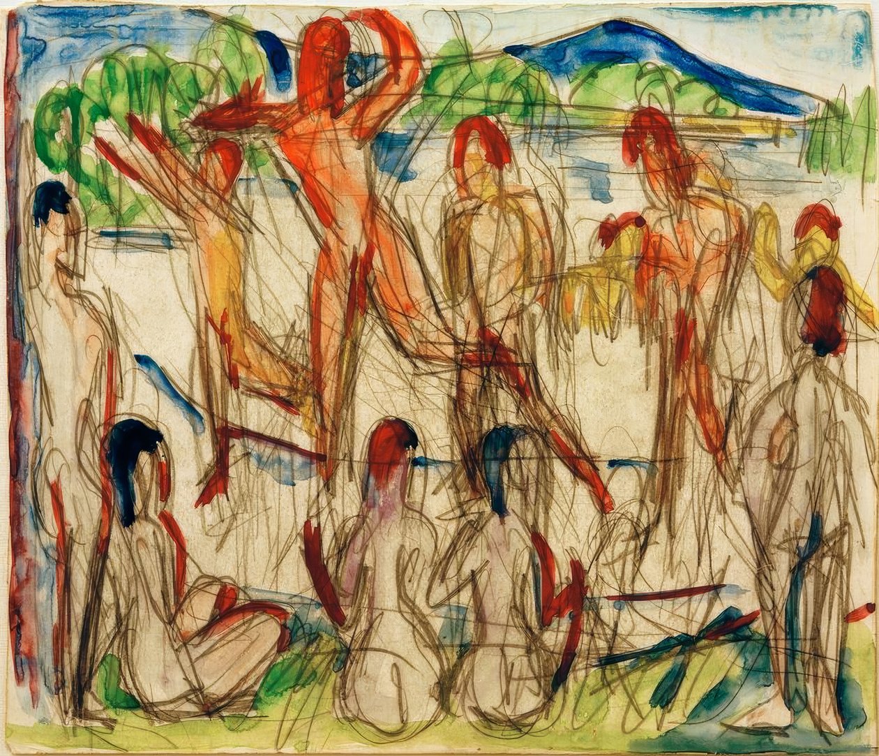 Kąpiących się nad jeziorem autorstwa Ernst Ludwig Kirchner