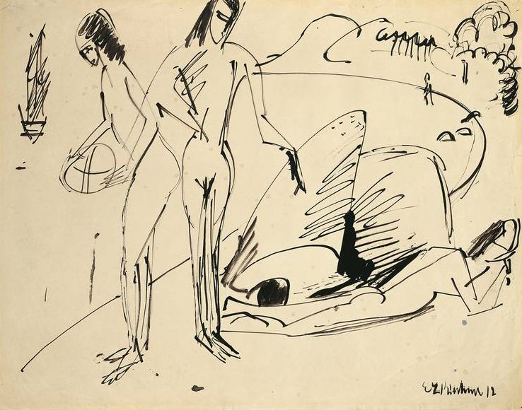 Kąpiących się na plaży w Fehmarn autorstwa Ernst Ludwig Kirchner