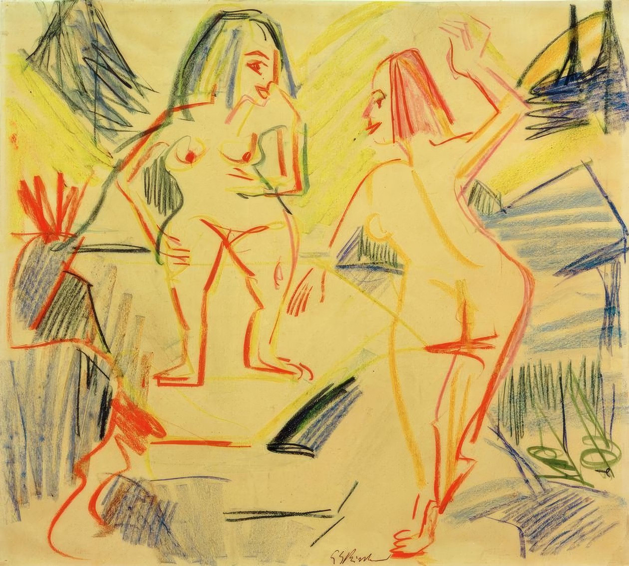 Kąpiący się w skałach autorstwa Ernst Ludwig Kirchner