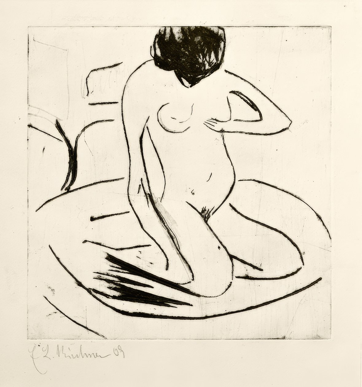 Kąpiący się przed żelaznym piecem autorstwa Ernst Ludwig Kirchner