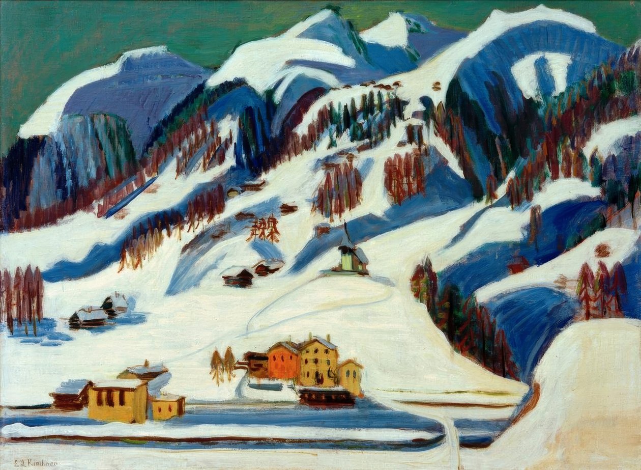 Góry i domy w śniegu autorstwa Ernst Ludwig Kirchner