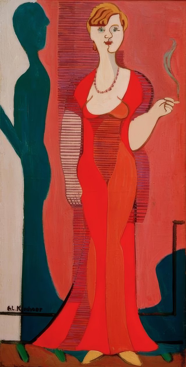 Blondynka w czerwonej sukience. Portret Elisabeth Hembus autorstwa Ernst Ludwig Kirchner