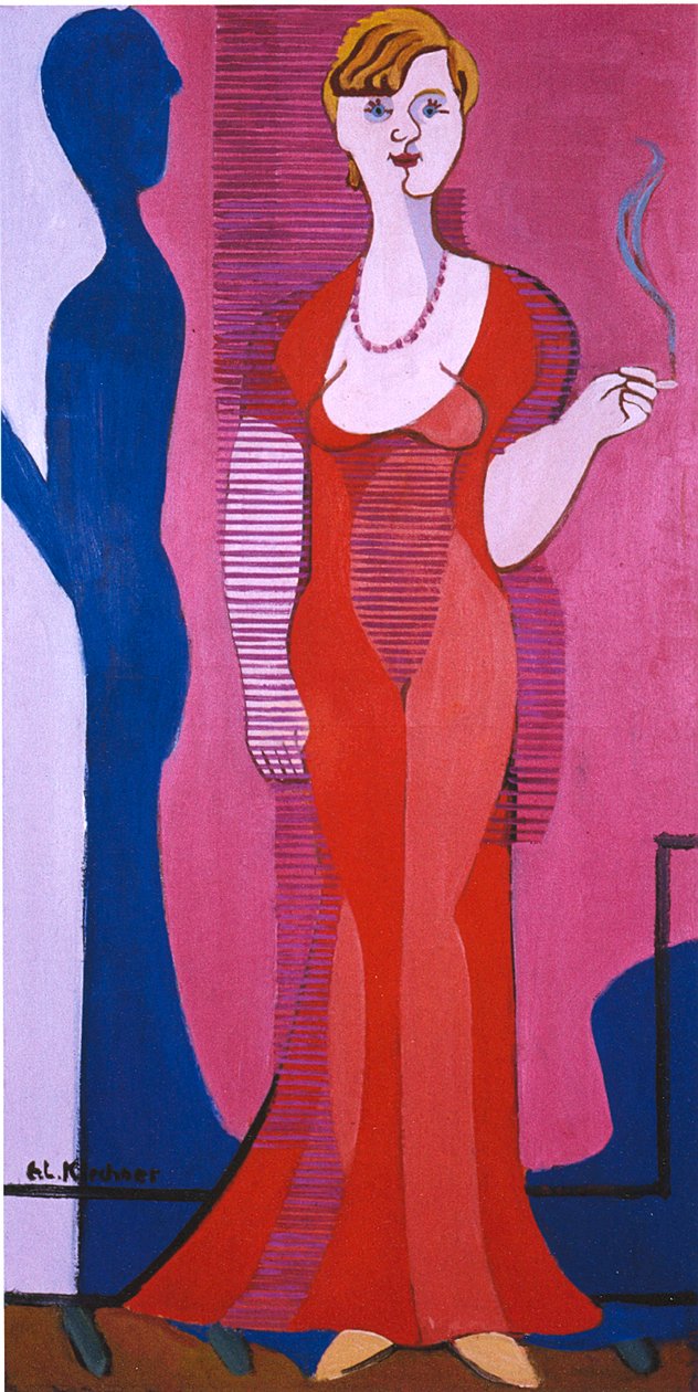 Blondynka w czerwonej sukience, portret Elisabeth Hembus autorstwa Ernst Ludwig Kirchner