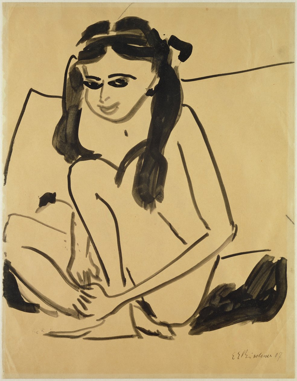 Przyczajona naga dziewczyna autorstwa Ernst Ludwig Kirchner