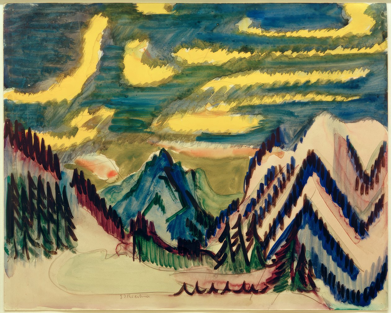 E.L. Kirchner, górski krajobraz Davos z żółtymi chmurami autorstwa Ernst Ludwig Kirchner