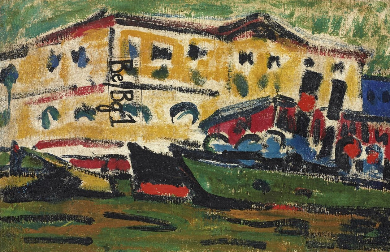 Barki po Łabie przed żółtymi domami autorstwa Ernst Ludwig Kirchner
