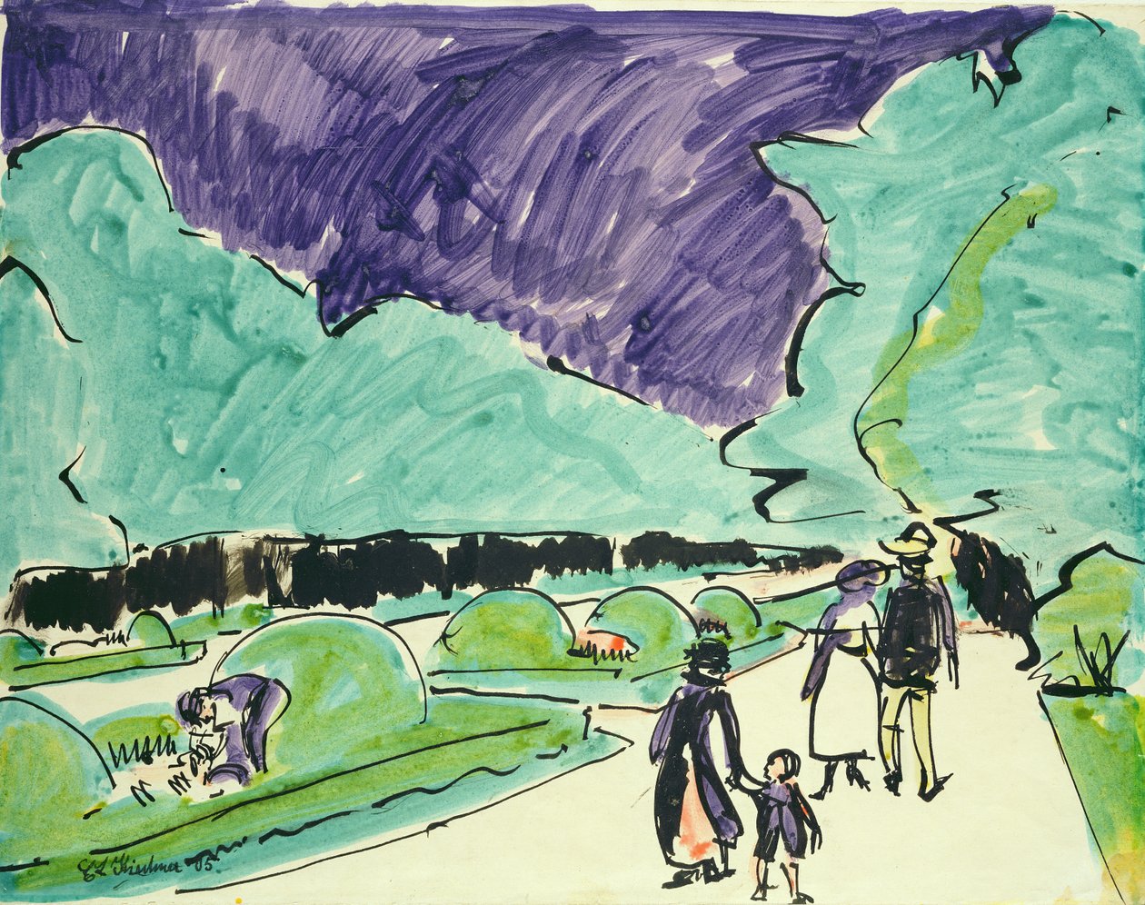 Wejście do dużego ogrodu w Dreźnie, 1905 (pióro, tusz i wc na papierze) autorstwa Ernst Ludwig Kirchner