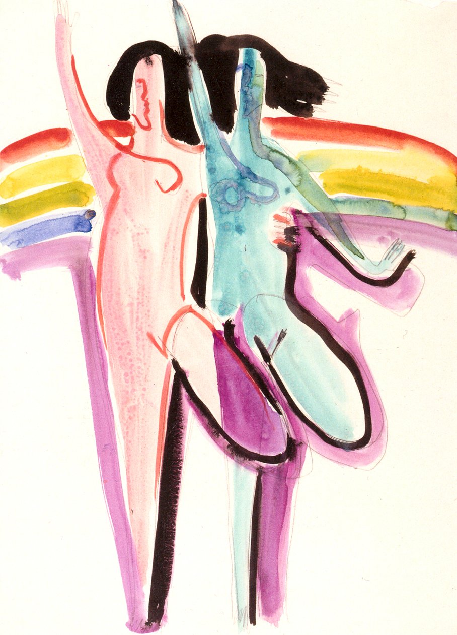 Projekt sali balowej w Essen, dwóch tancerzy autorstwa Ernst Ludwig Kirchner