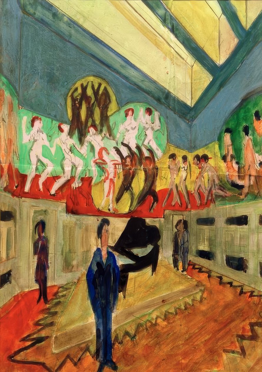 Szkic do malowania ścian podium w sali balowej autorstwa Ernst Ludwig Kirchner