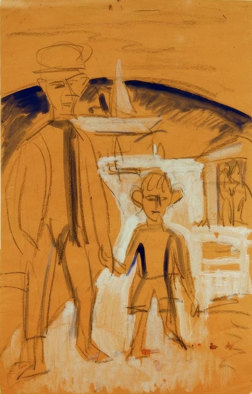 Rybak z chłopcem za rękę autorstwa Ernst Ludwig Kirchner