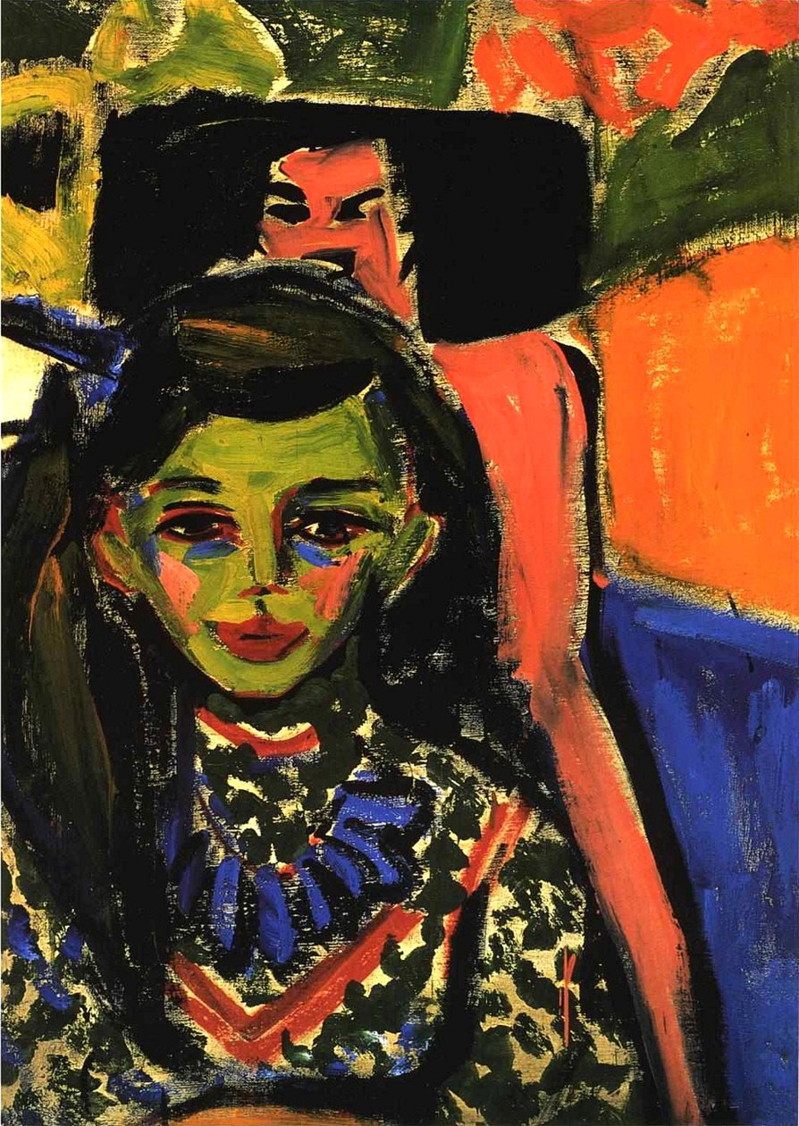 Fränzi przed rzeźbionym krzesłem autorstwa Ernst Ludwig Kirchner