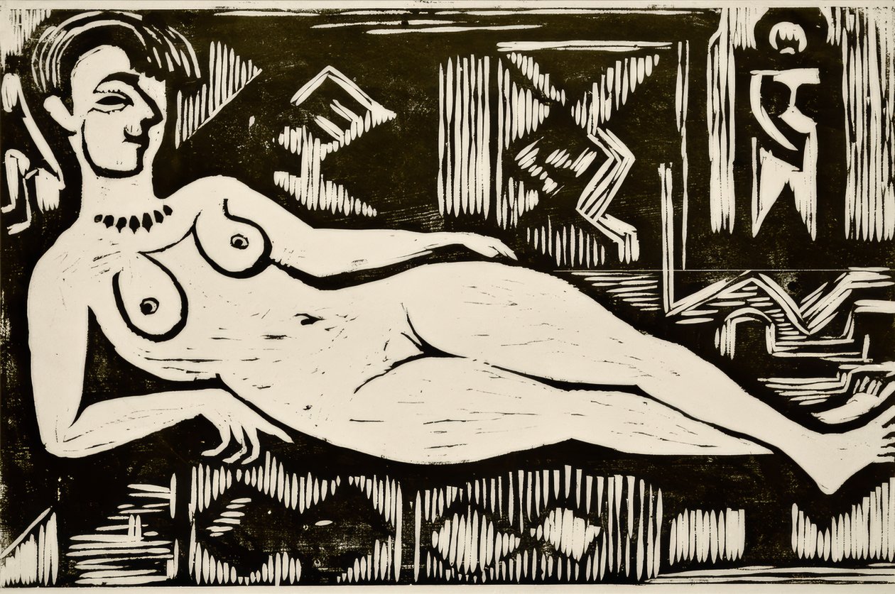 Duża naga kobieta w pozycji leżącej autorstwa Ernst Ludwig Kirchner
