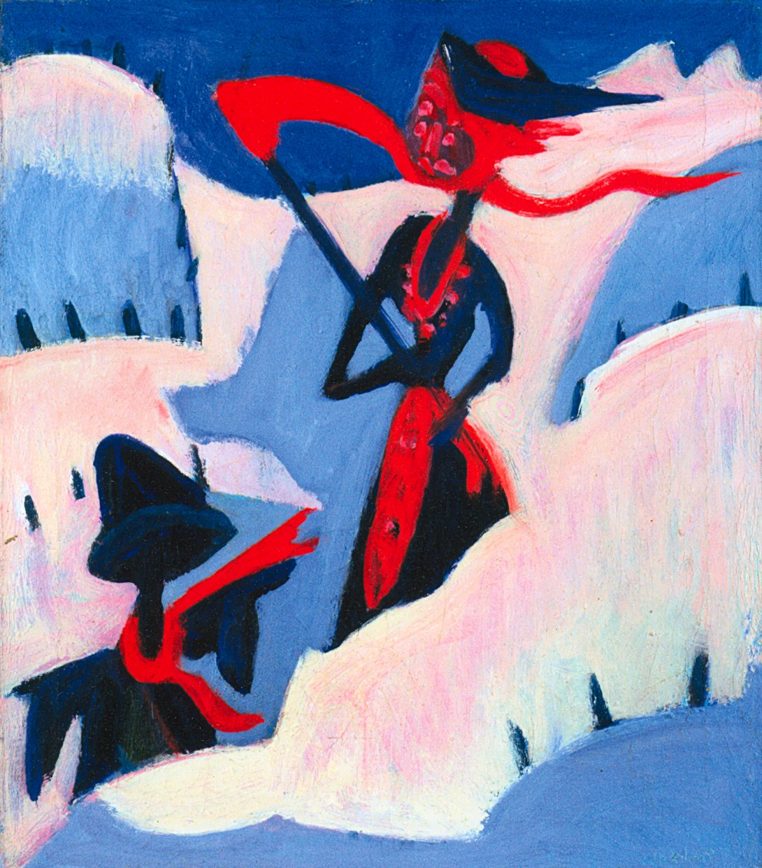 Czarownica i Strach na wróble na śniegu autorstwa Ernst Ludwig Kirchner