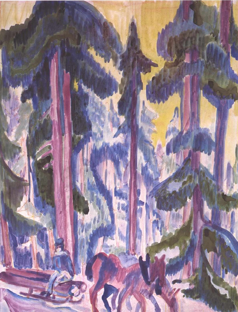 Drewniany wóz w lesie autorstwa Ernst Ludwig Kirchner