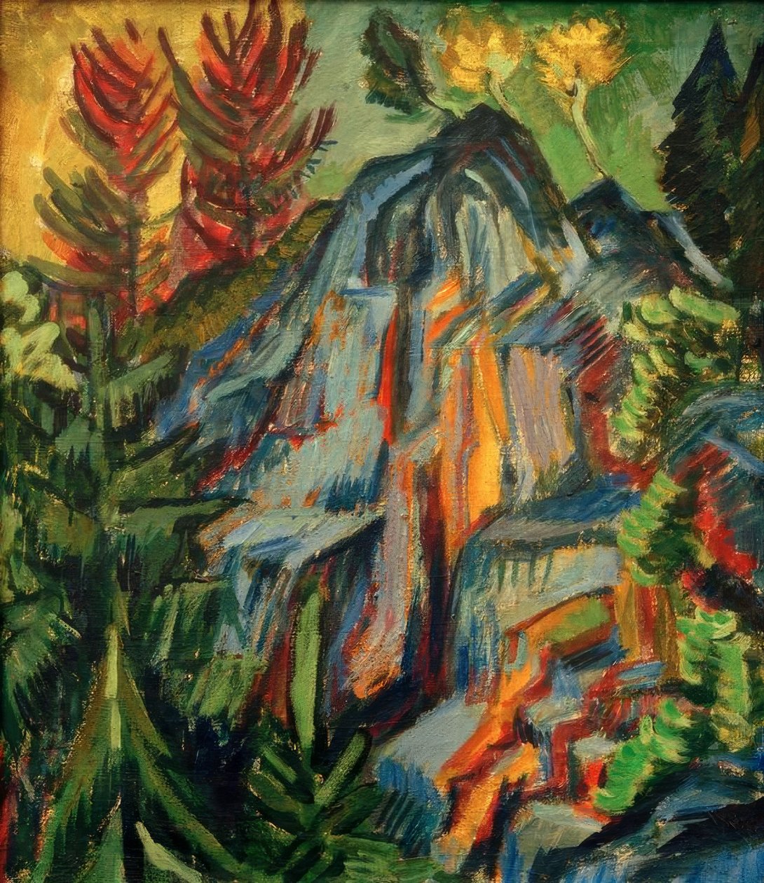 Krajobraz z niebieskimi skałami i wodospadem autorstwa Ernst Ludwig Kirchner