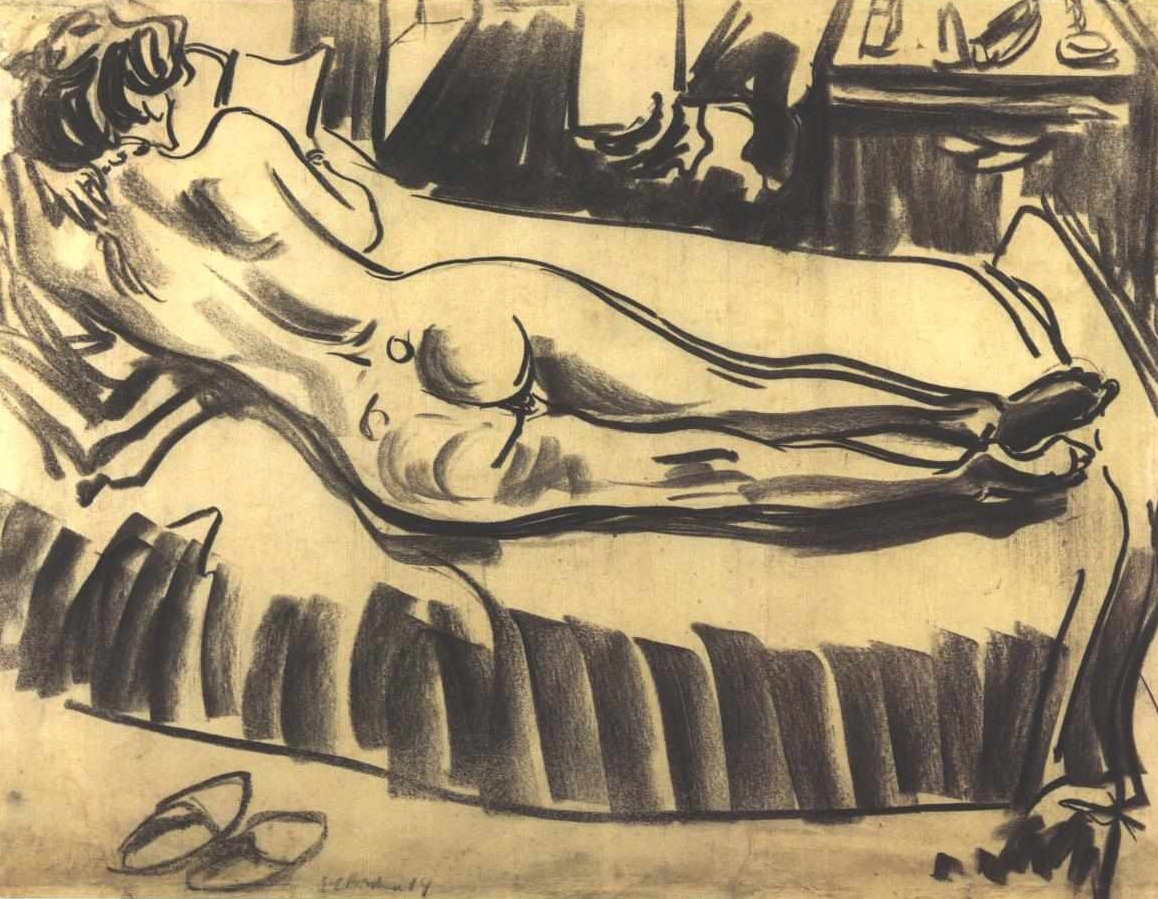 Akt leżący na kanapie autorstwa Ernst Ludwig Kirchner