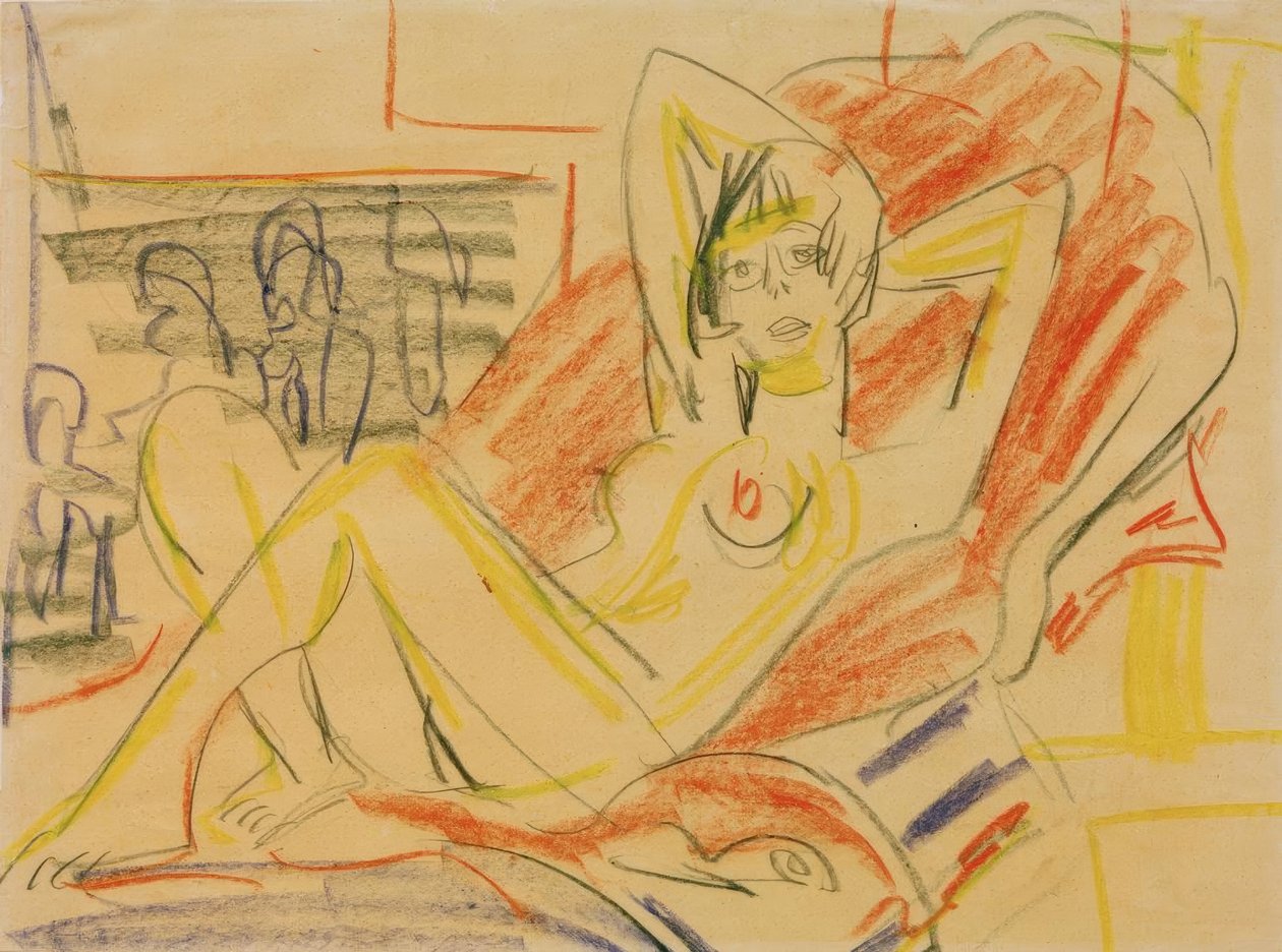 Leżąca naga kobieca autorstwa Ernst Ludwig Kirchner
