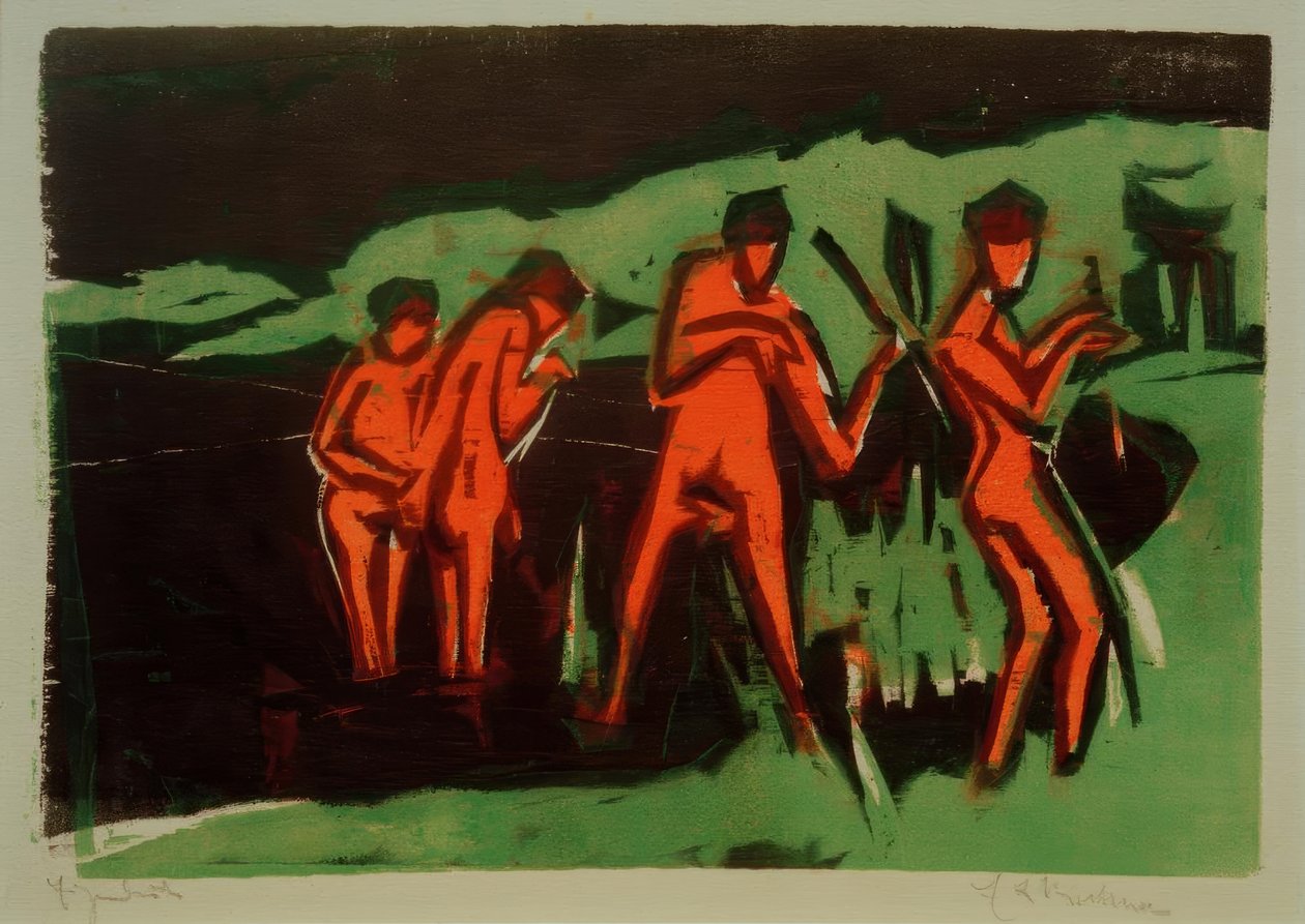 Kąpiących się rzucających trzciny autorstwa Ernst Ludwig Kirchner