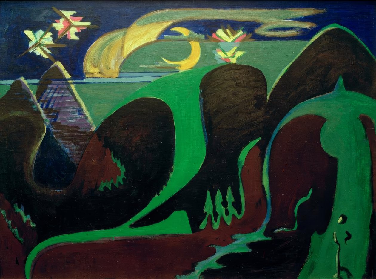 Nocny krajobraz fantasy autorstwa Ernst Ludwig Kirchner