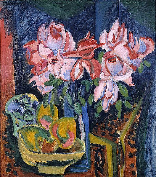 Różowe róże autorstwa Ernst Ludwig Kirchner