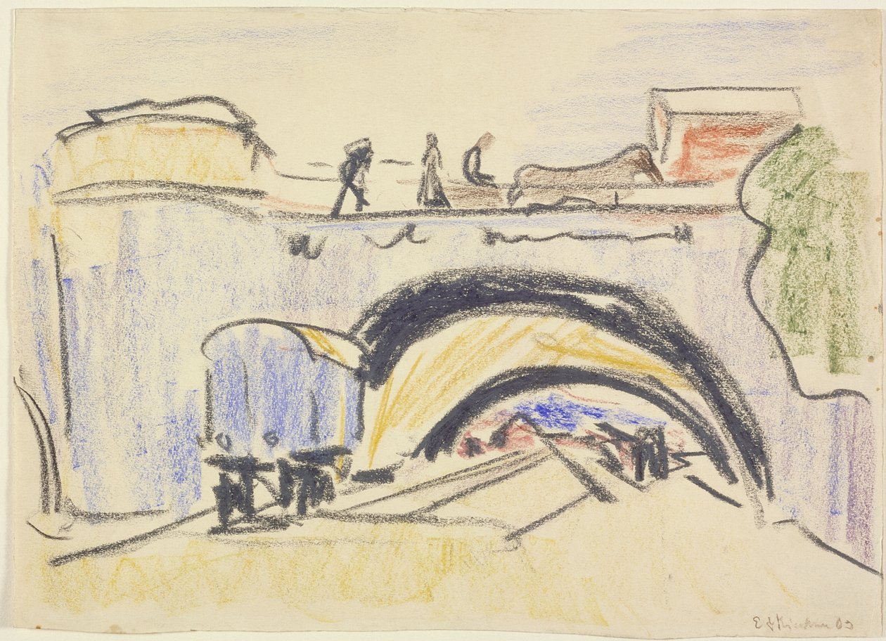 Kolej i most, 1903 (kredka i węgiel na grubym papierze) autorstwa Ernst Ludwig Kirchner