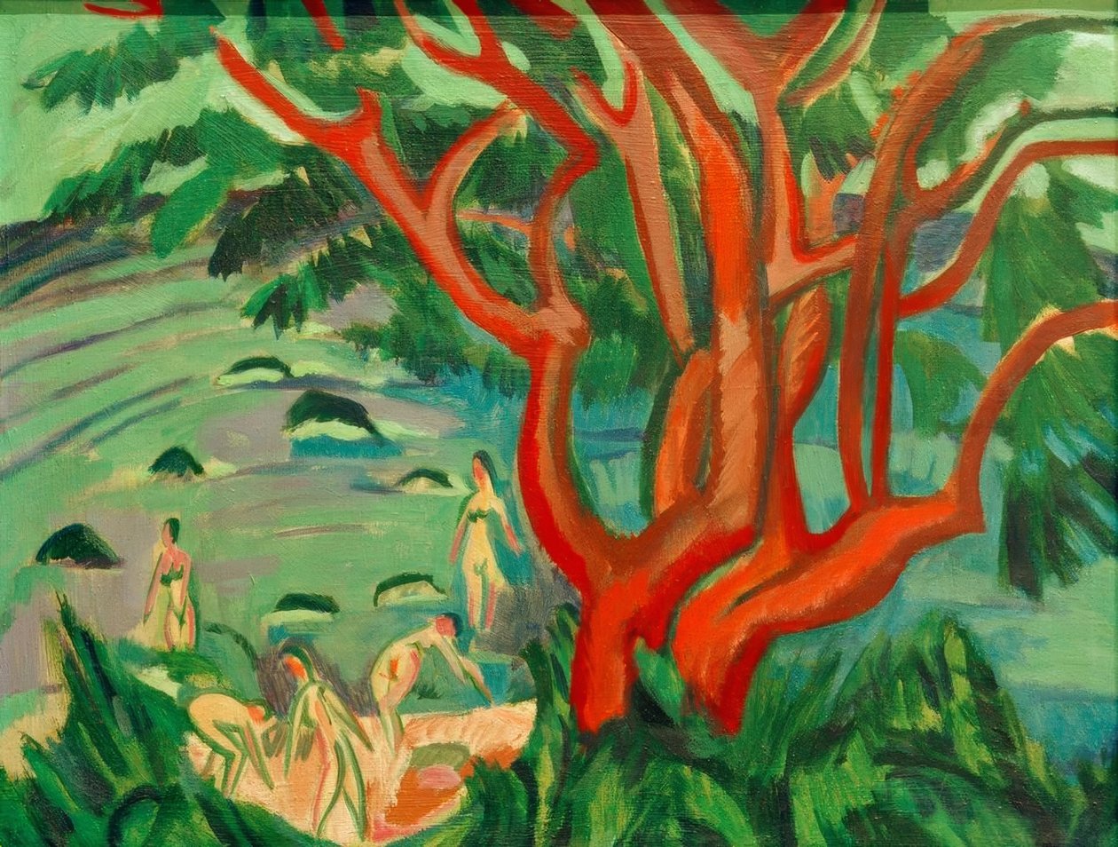 Czerwone drzewo na plaży autorstwa Ernst Ludwig Kirchner