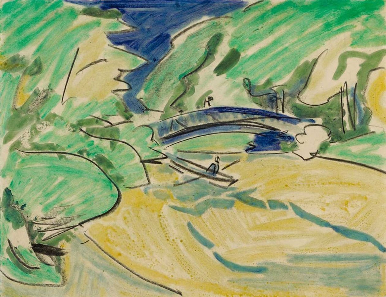 Łódź wiosłowa pod mostem autorstwa Ernst Ludwig Kirchner