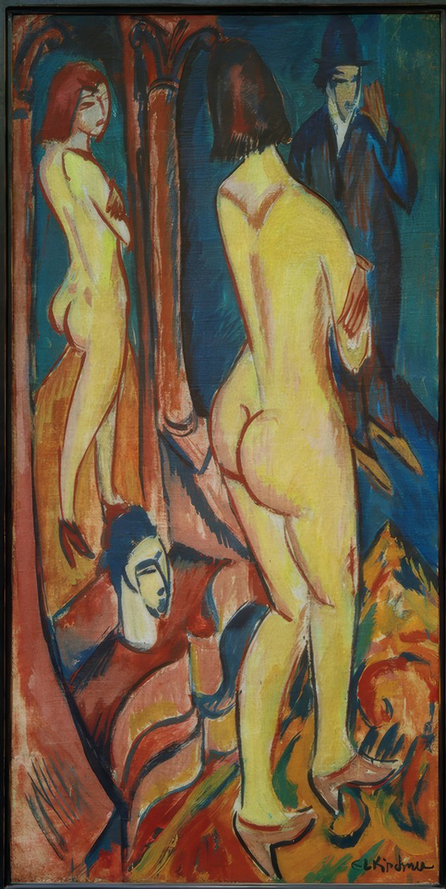 Akt z tyłu z lustrem i mężczyzną autorstwa Ernst Ludwig Kirchner