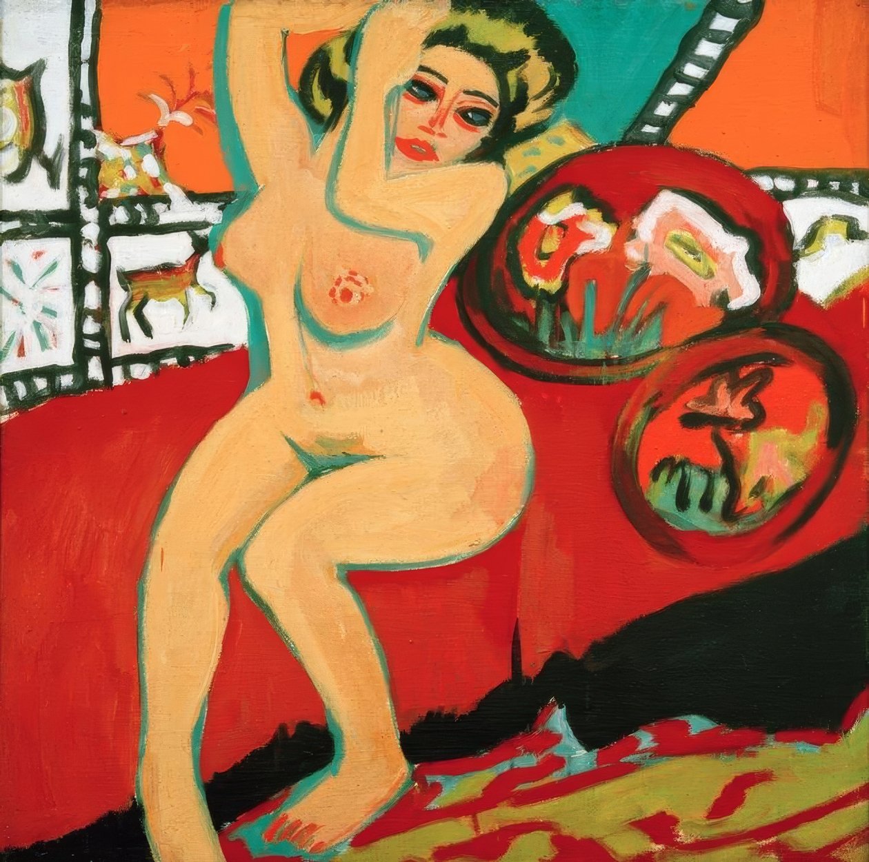 Akt siedzący z podniesionymi rękami autorstwa Ernst Ludwig Kirchner