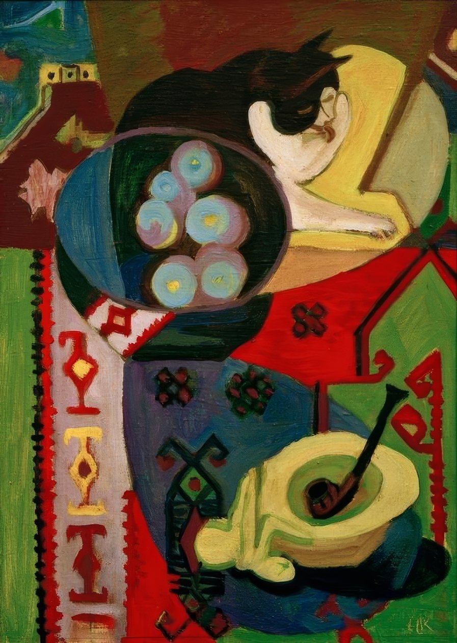 Martwa natura z kotem i fajką autorstwa Ernst Ludwig Kirchner