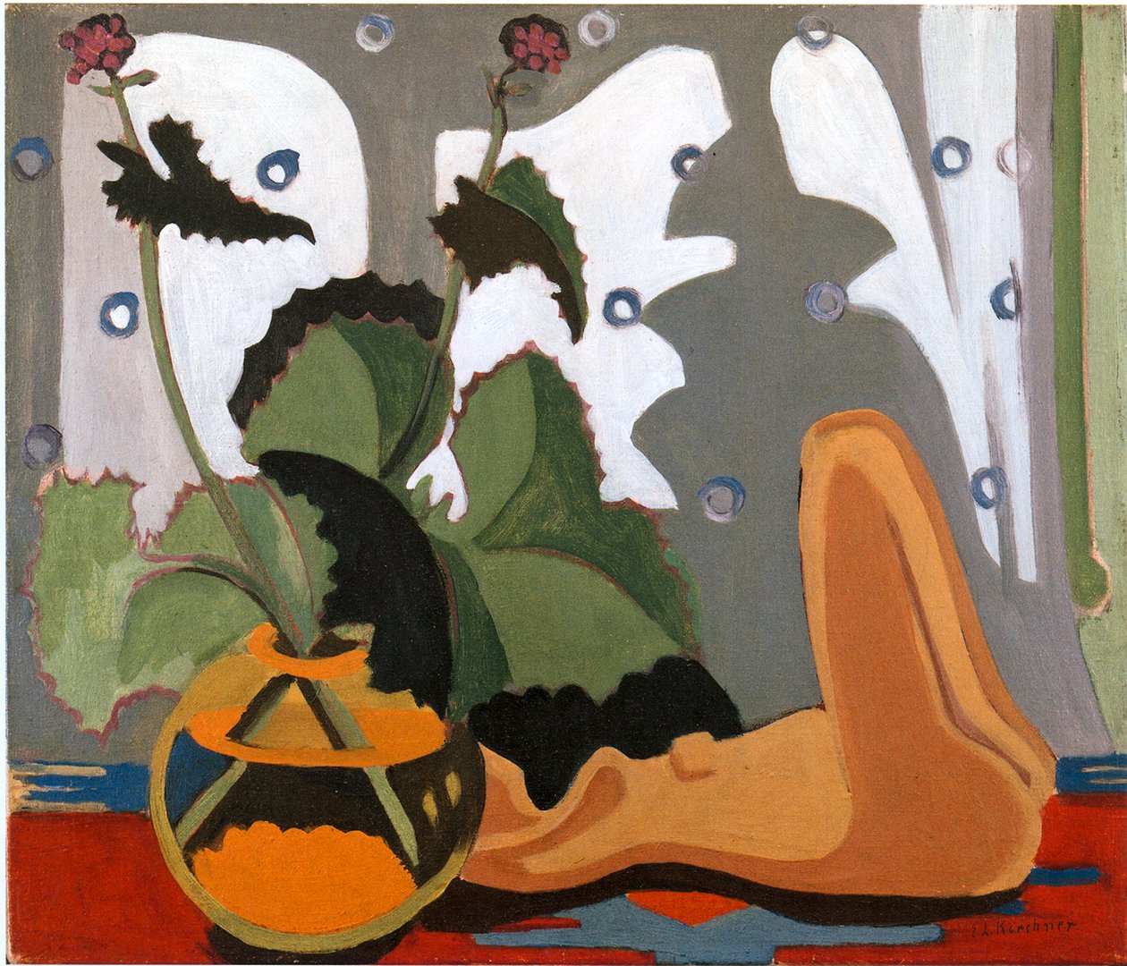 Martwa natura z plastikiem przed oknem autorstwa Ernst Ludwig Kirchner