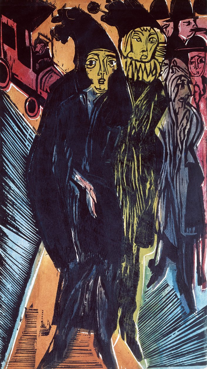 Scena uliczna (kolorowa litografia) 1922 autorstwa Ernst Ludwig Kirchner