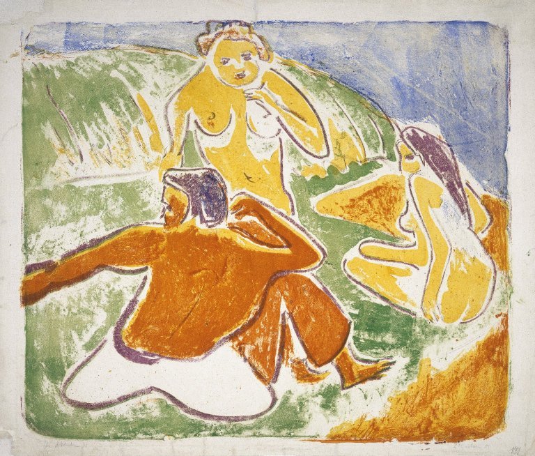Trzech kąpiących się na plaży? autorstwa Ernst Ludwig Kirchner