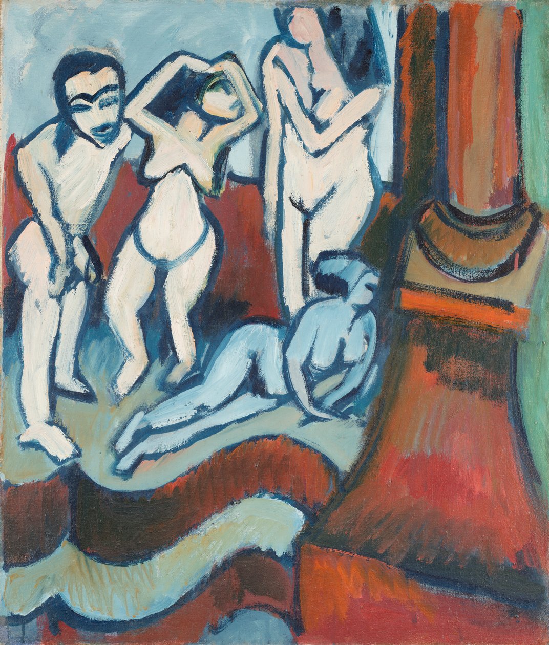 Cztery drewniane rzeźby autorstwa Ernst Ludwig Kirchner