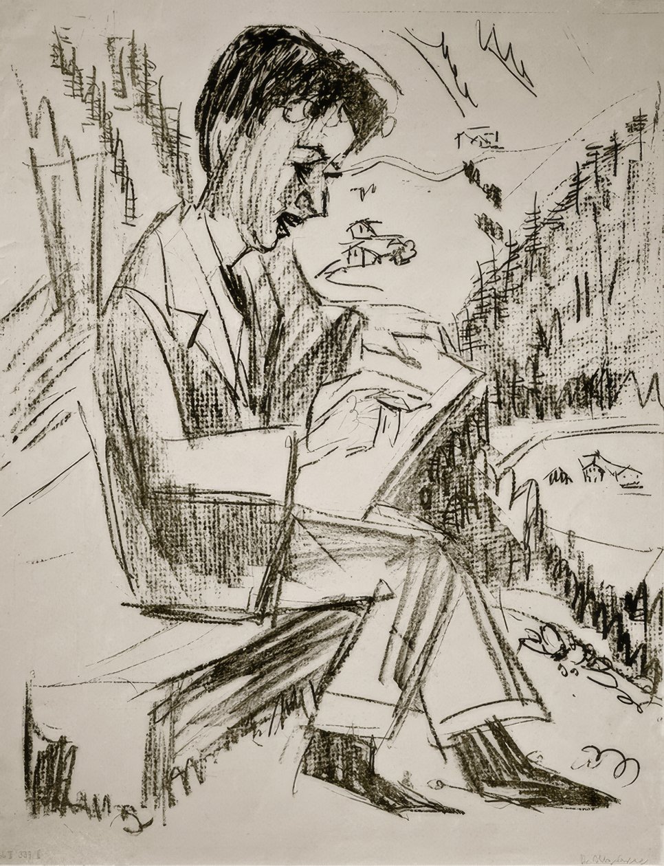 Młody człowiek, rysunek autorstwa Ernst Ludwig Kirchner