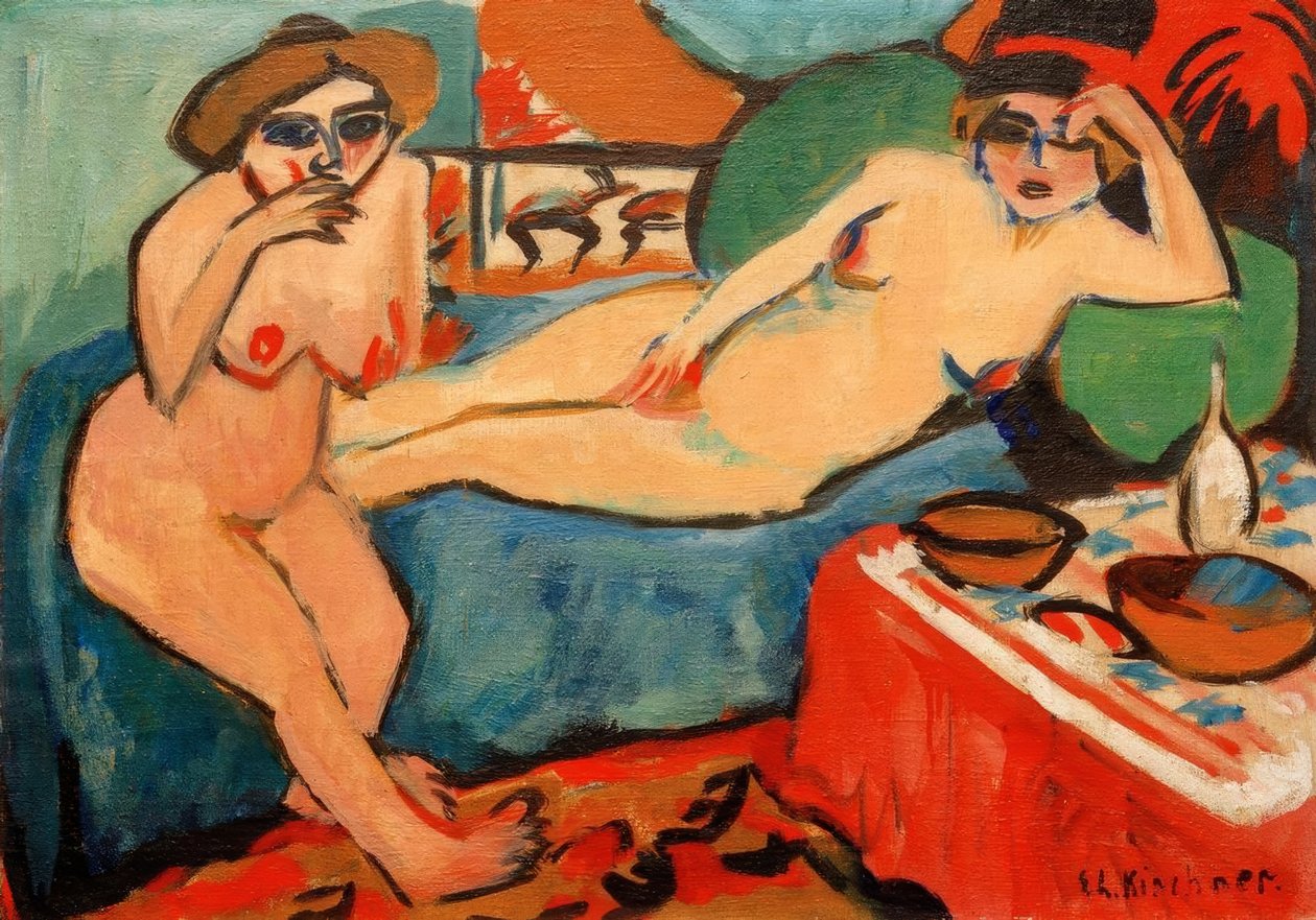 Dwa akty na niebieskiej sofie autorstwa Ernst Ludwig Kirchner