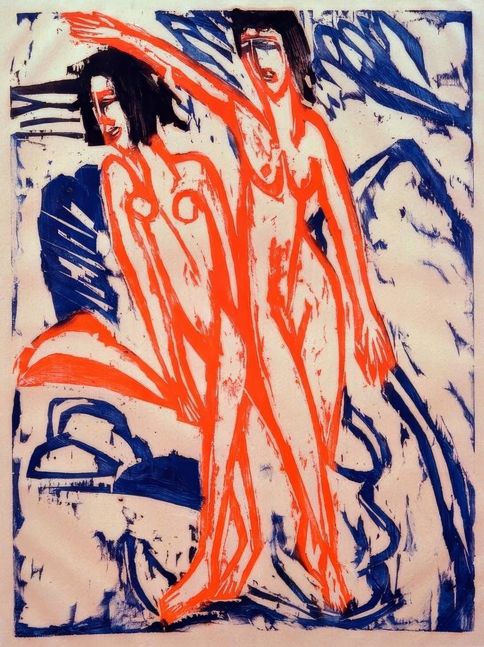 Dwóch kąpiących się na plaży autorstwa Ernst Ludwig Kirchner