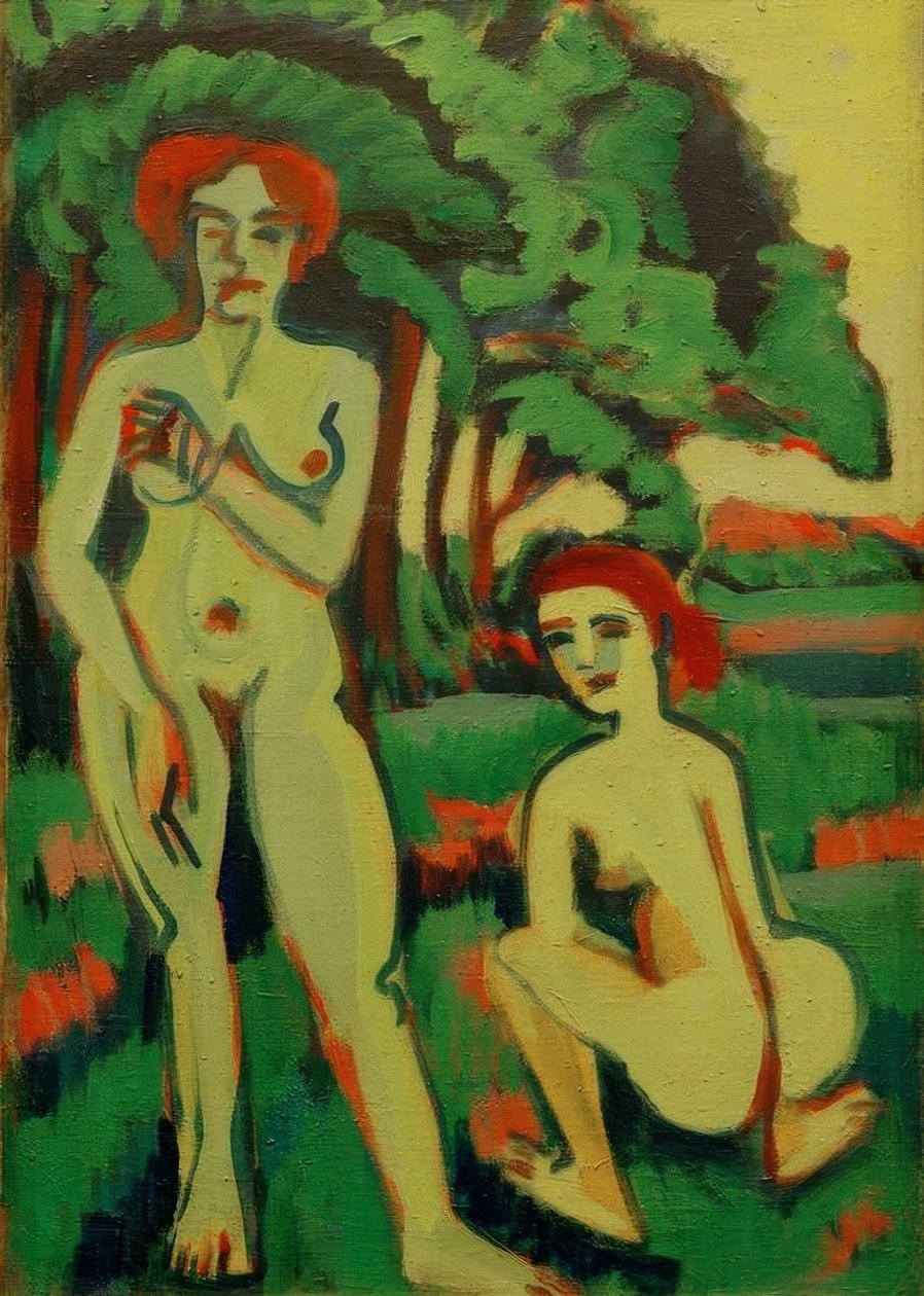 Dwa zielone akty dziewczyn z rudymi włosami autorstwa Ernst Ludwig Kirchner