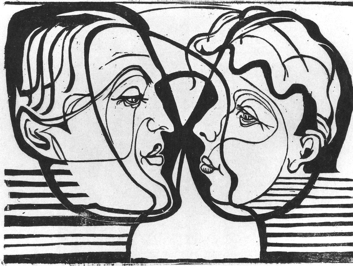 Dwie głowy patrzące na siebie autorstwa Ernst Ludwig Kirchner