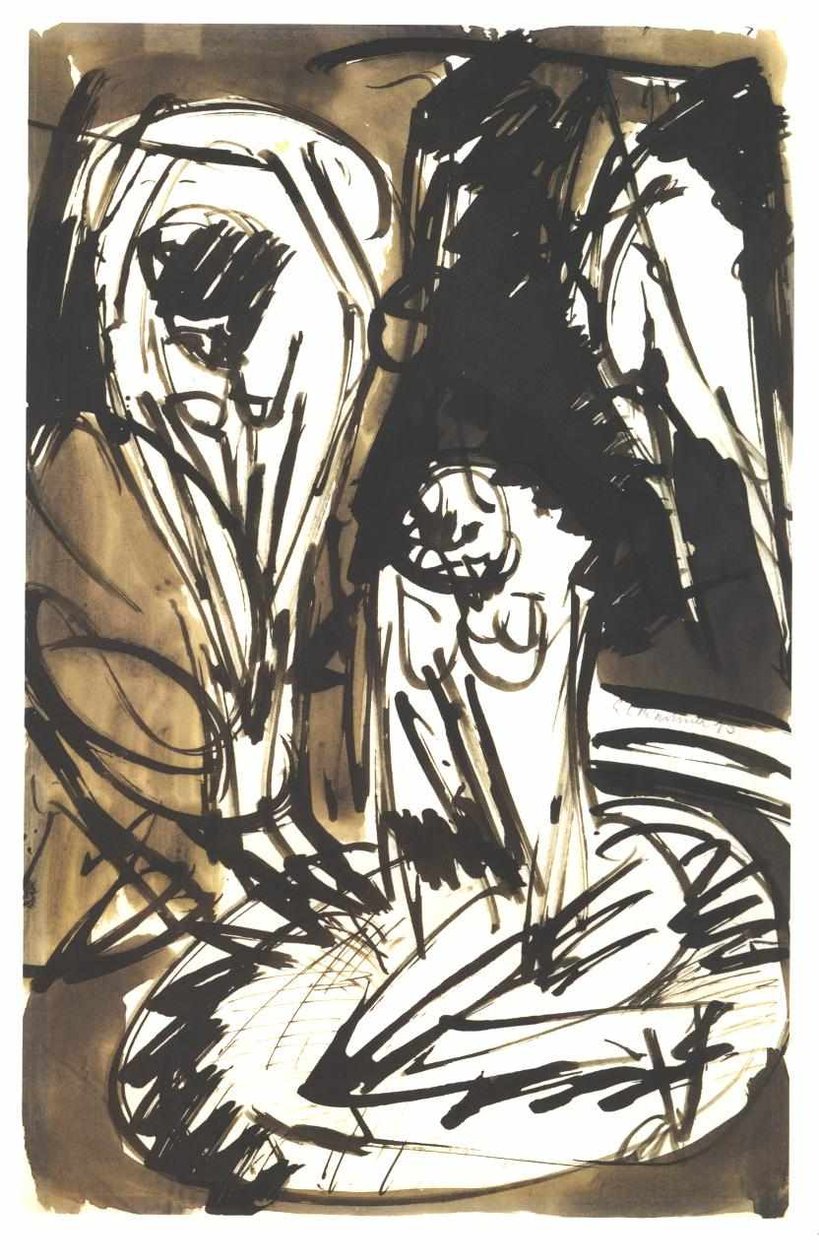 Dwie dziewczyny kąpiące się w wannie autorstwa Ernst Ludwig Kirchner