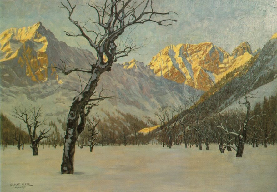 Marcowy poranek w Karwendel, Groer Ahornboden autorstwa Ernst Platz