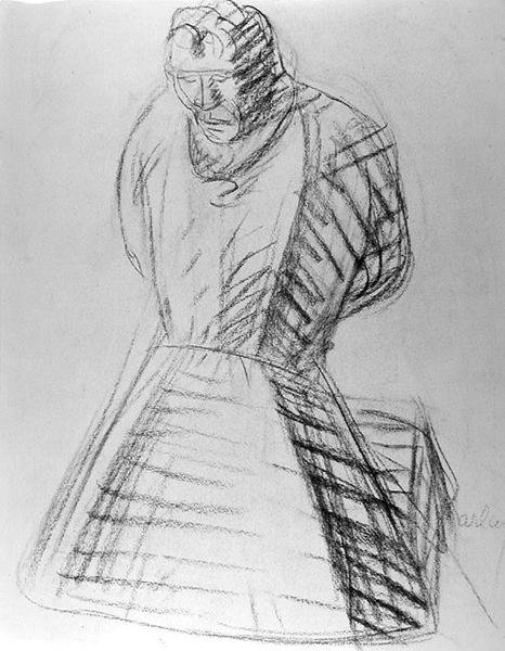 Modlący się mnich (ołówek na papierze) (zdjęcie czarno-białe) autorstwa Ernst Barlach
