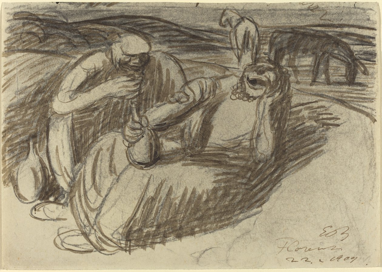 Chłopi włoscy z butelkami wina, 1909. autorstwa Ernst Barlach