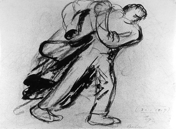 Mężczyzna wkładający płaszcz autorstwa Ernst Barlach