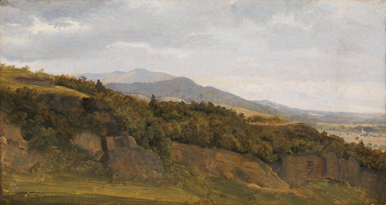 Niemiecki pejzaż z widokiem na szeroką dolinę, ca. 1829-30. autorstwa Ernst Christian Frederik Petzholdt